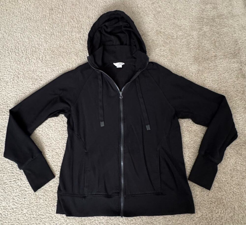 Danskin Womens Medium Black Full Zip Hoodie Jacket Pockets Athletic Yoga